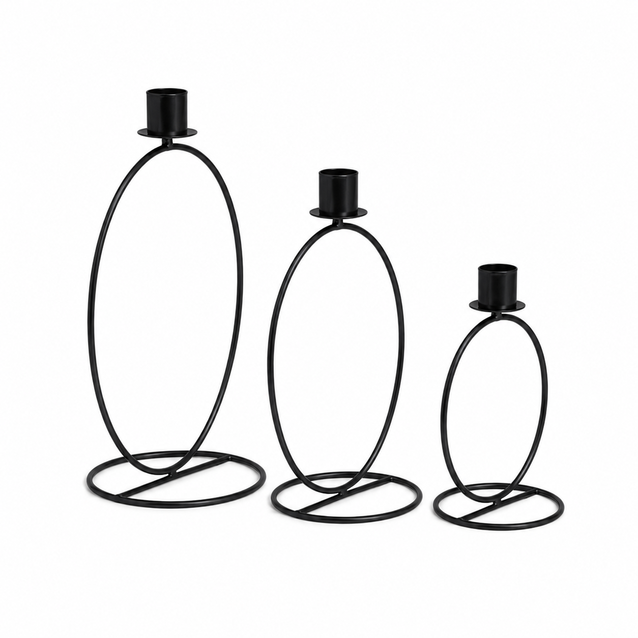 Matte Black Orb Taper Candle Holder – Set of 3