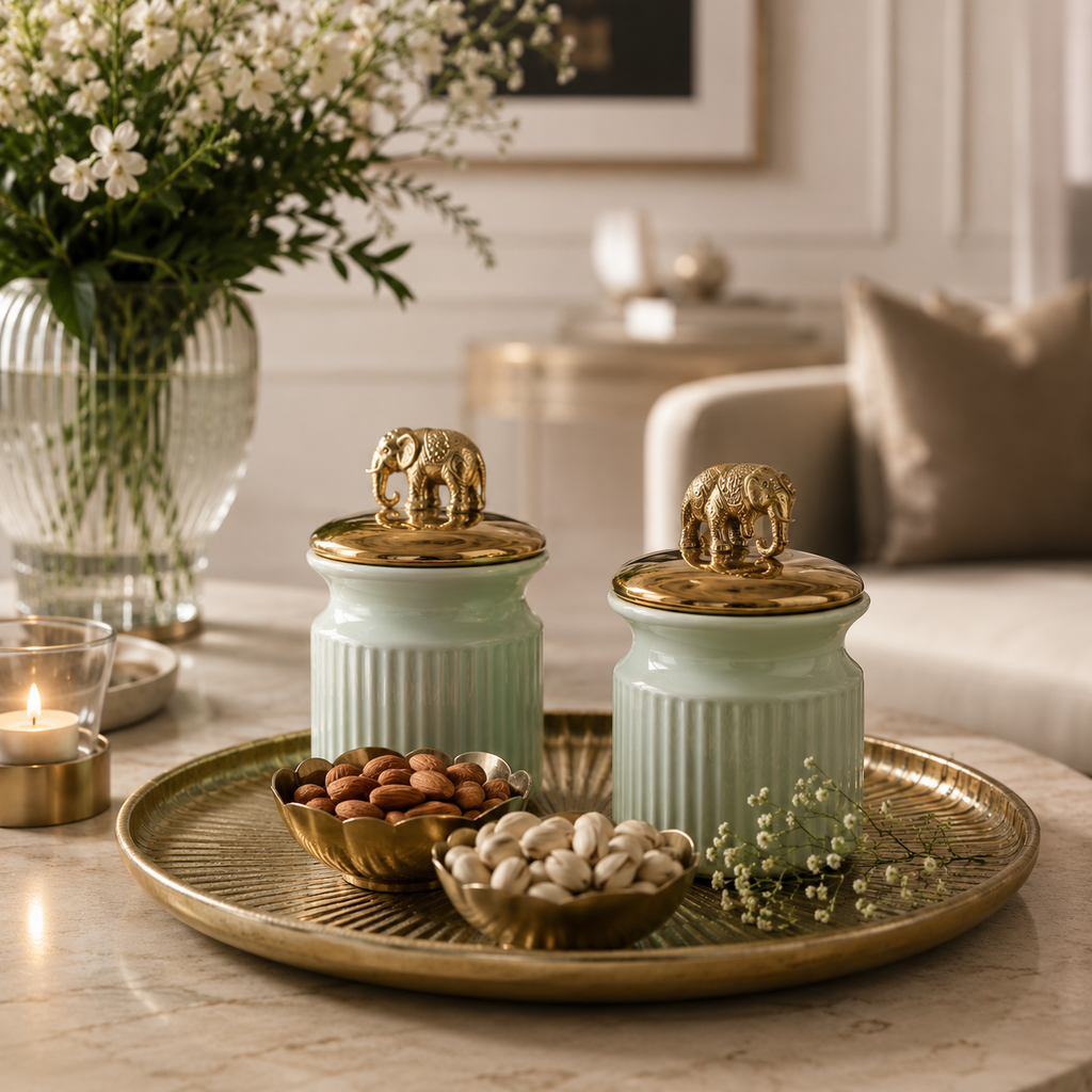 Luxe Ribbed Decorative Jars with Gold Lid (Set of 2)