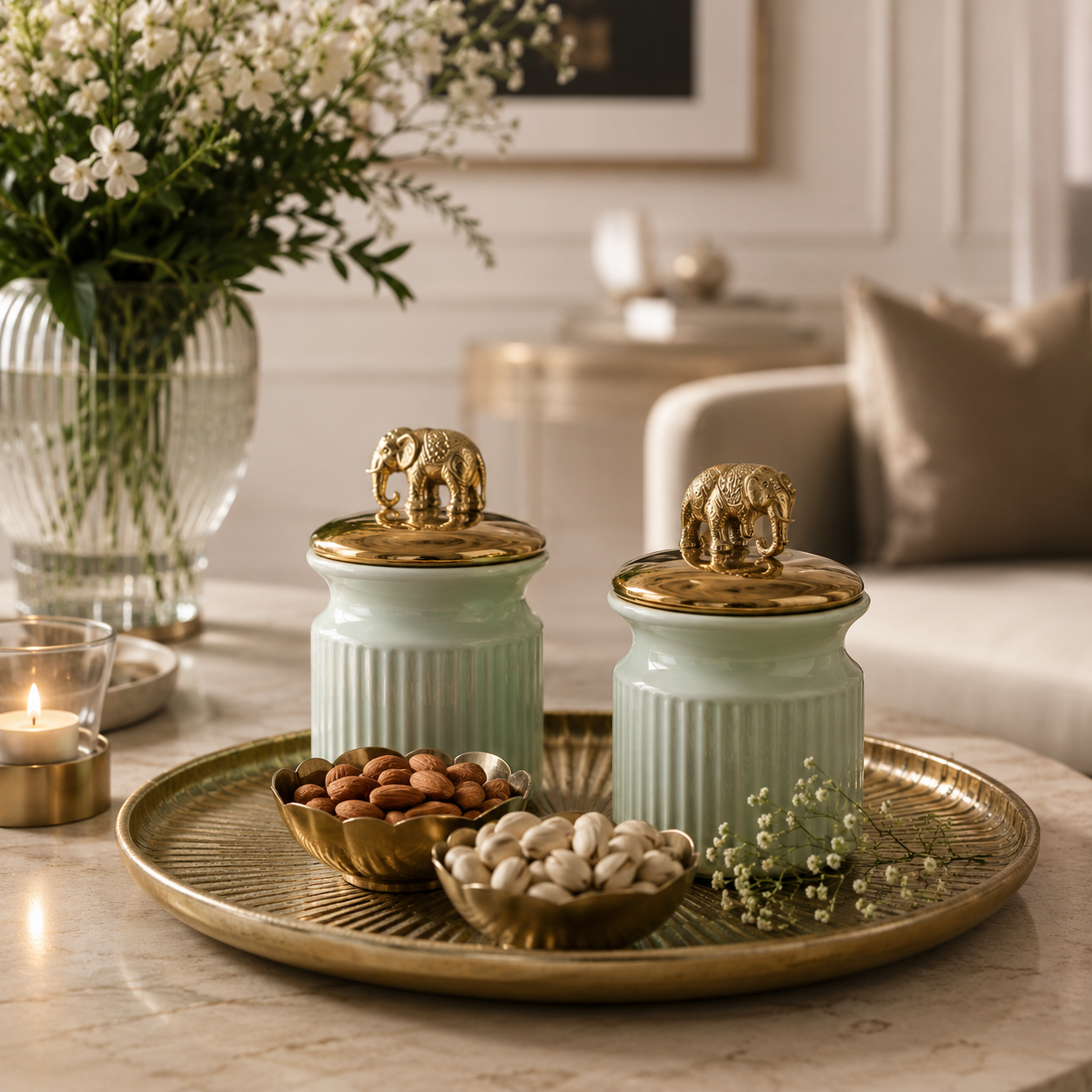 Luxe Ribbed Decorative Jars with Gold Lid (Set of 2)