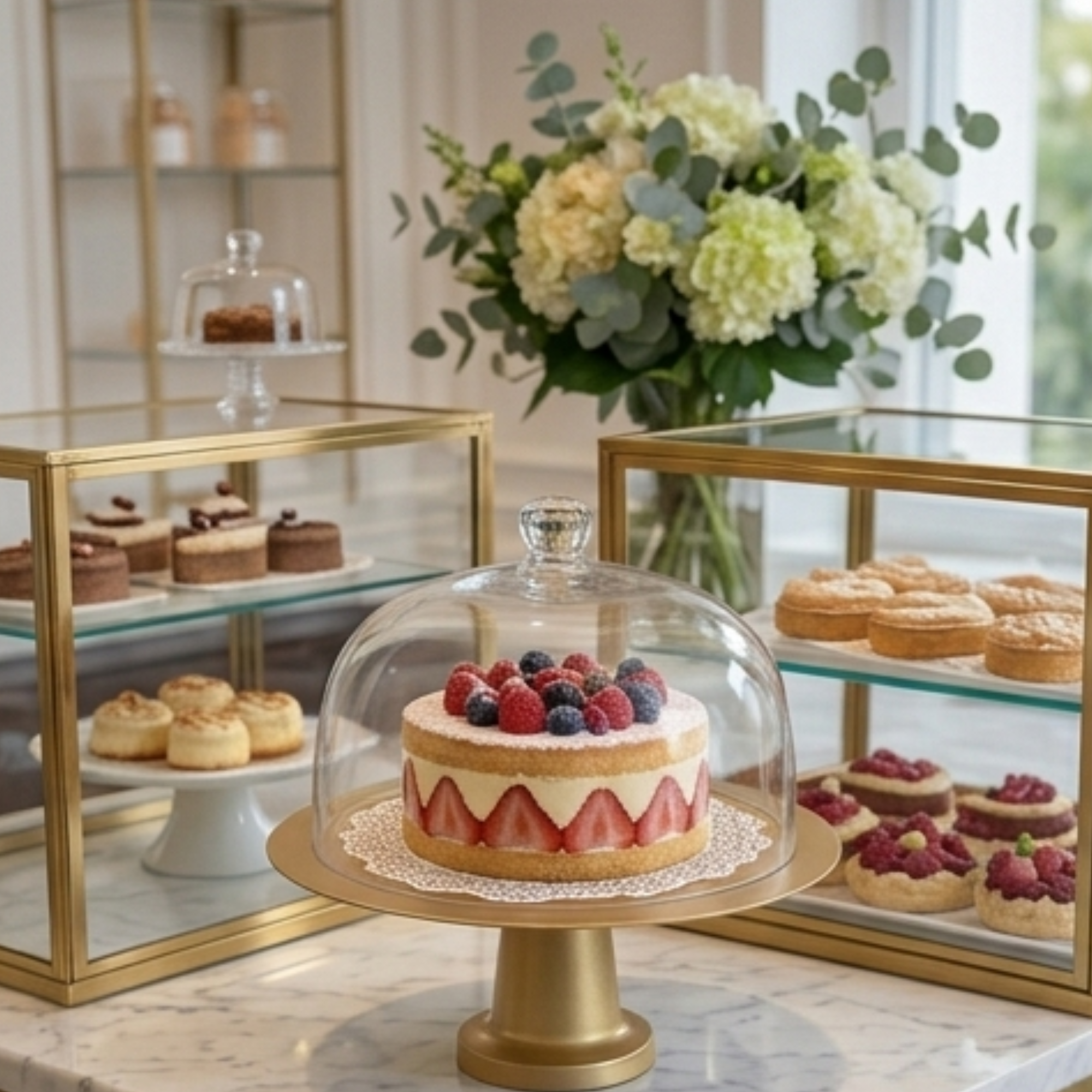Gold Cake Stand with Glass Dome