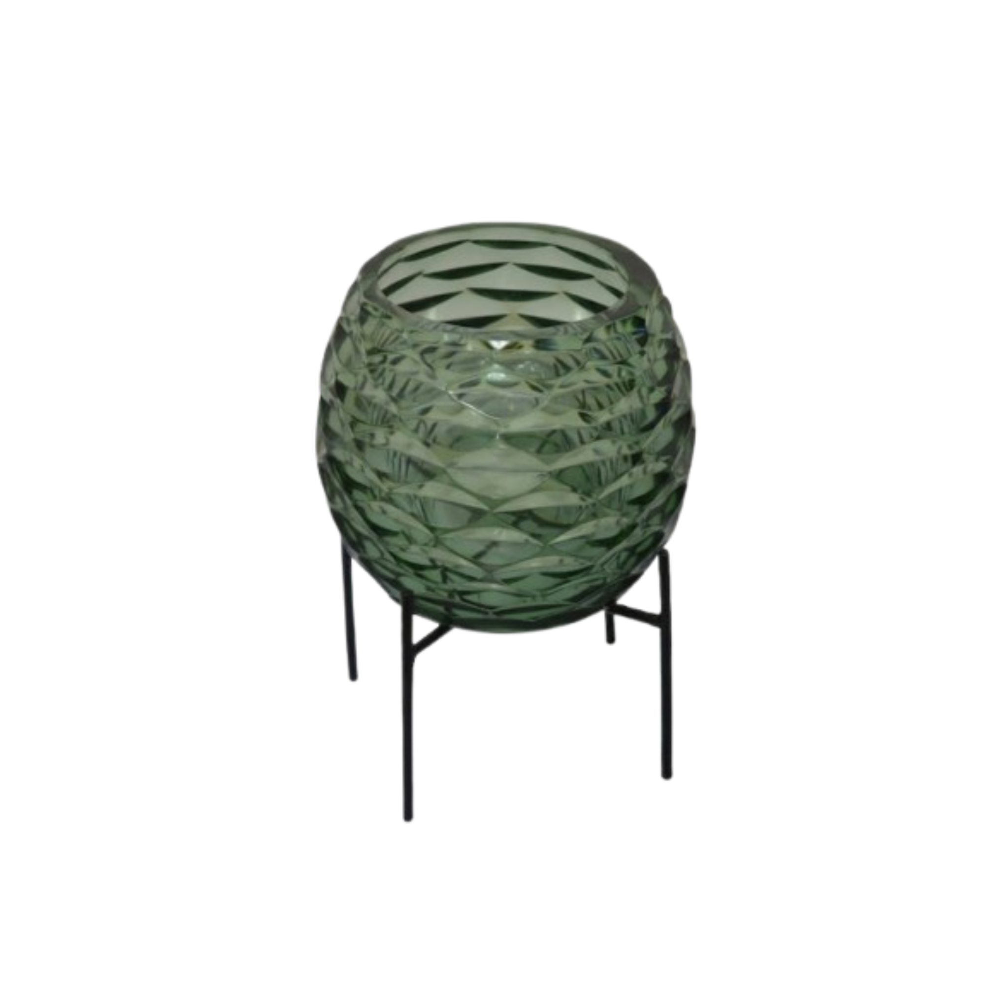 Emerald Faceted Glass Votive Candle Holder with Metal Stand