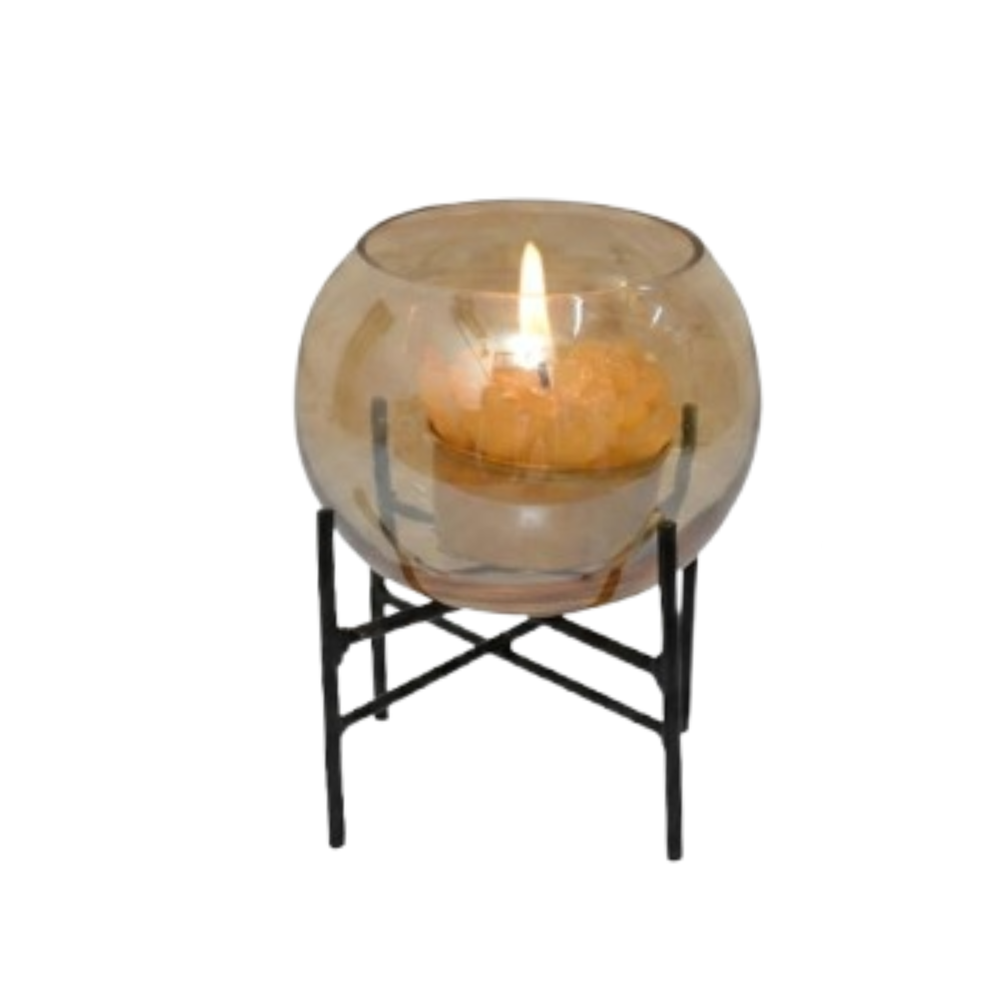 Amber Glass Tealight Votive Holder with Metal Stand
