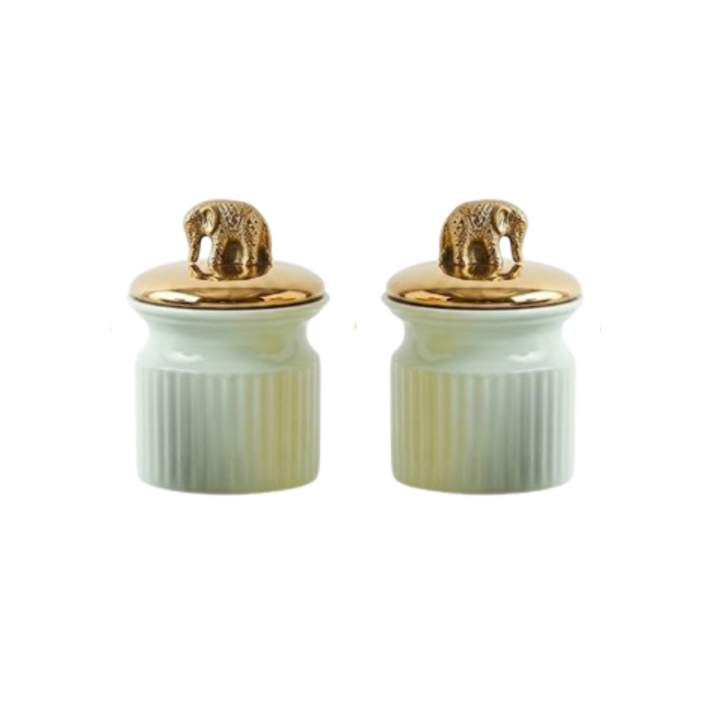 Luxe Ribbed Decorative Jars with Gold Lid (Set of 2)