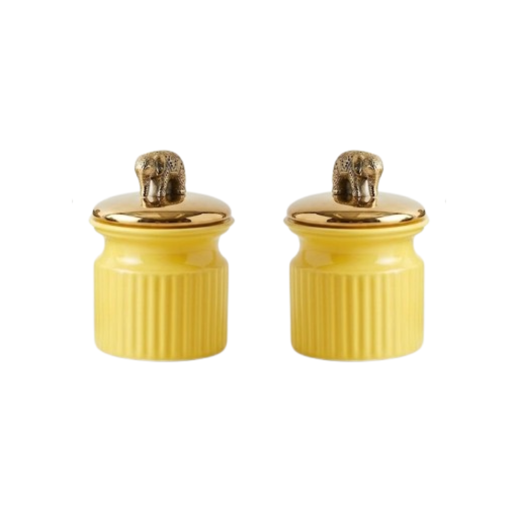 Luxe Ribbed Decorative Jars with Gold Lid (Set of 2)