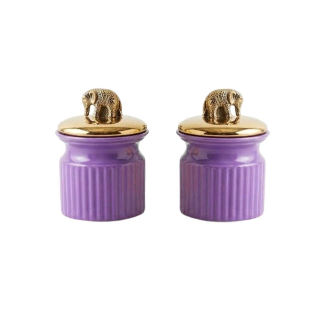 Luxe Ribbed Decorative Jars with Gold Lid (Set of 2)