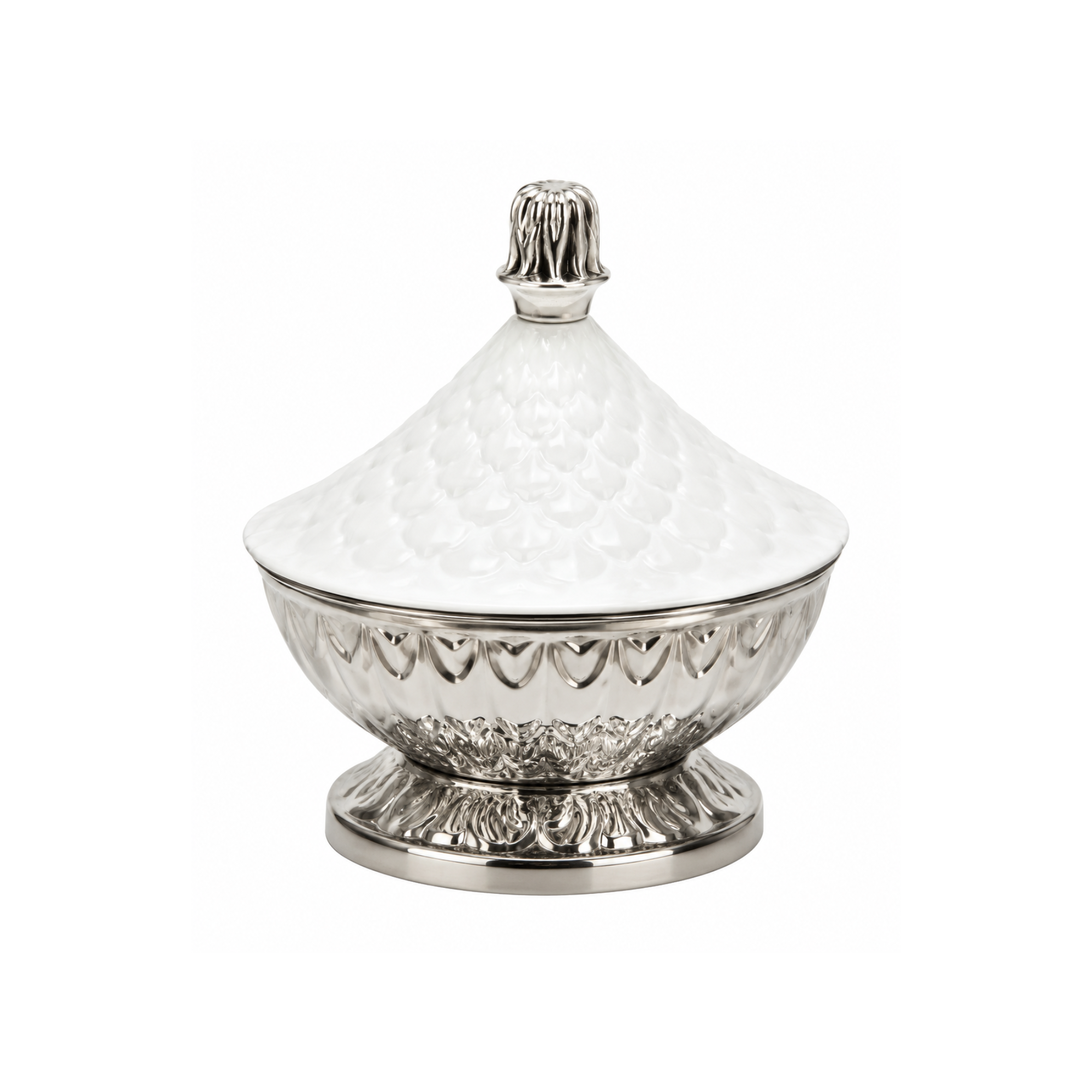 Moroccan Silver Jar with White Textured Lid