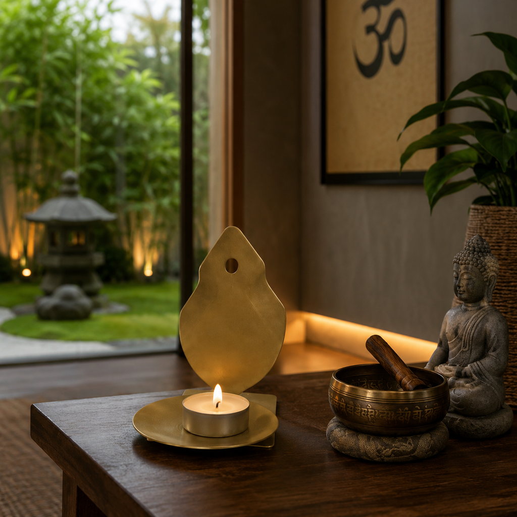 Auric Leaf Gold Candle Holder