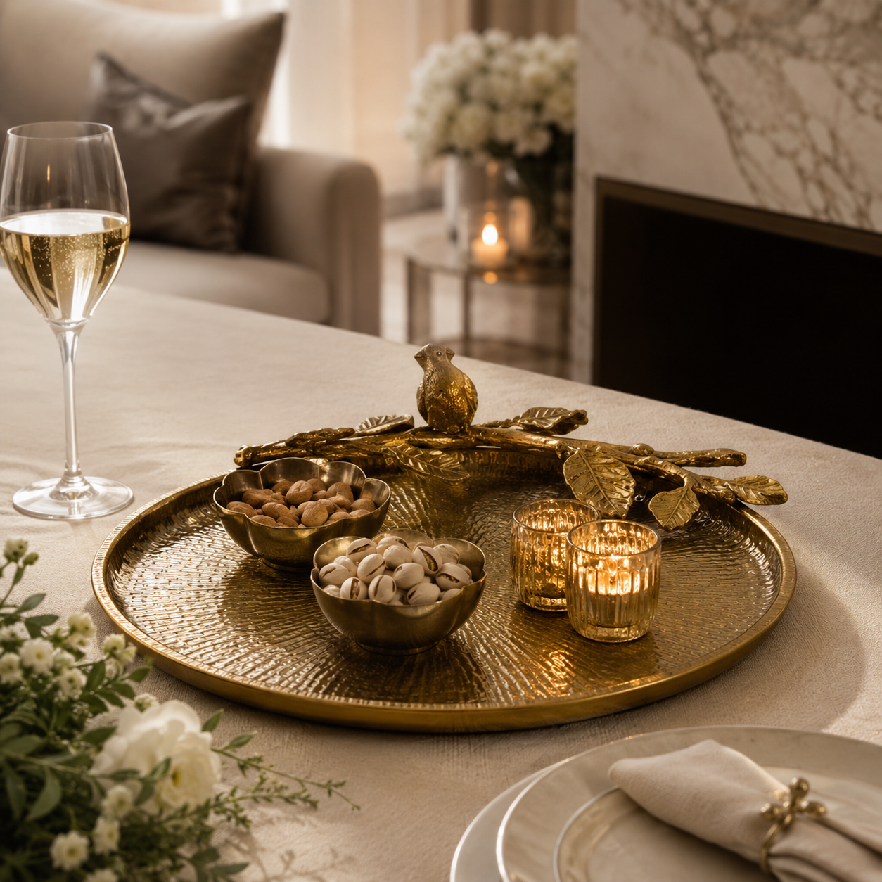 Golden Leaf Accent Decorative Tray